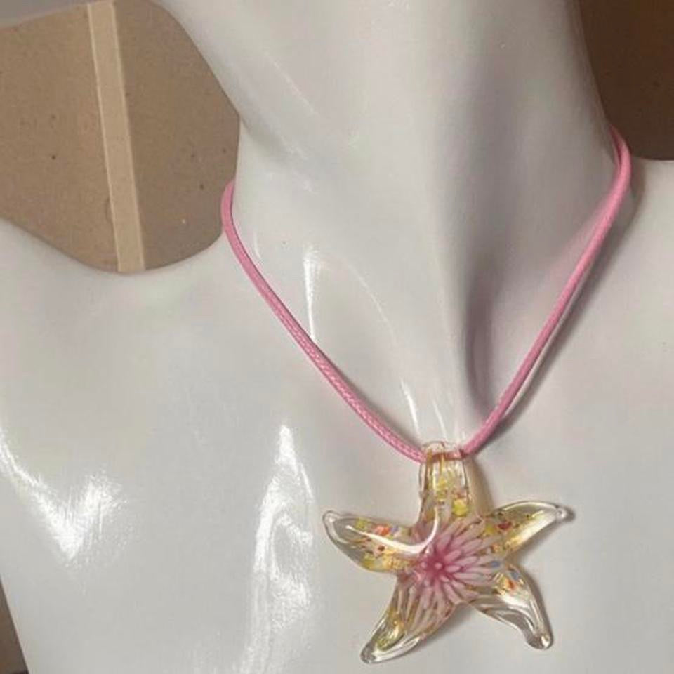 pink glass starfish necklace