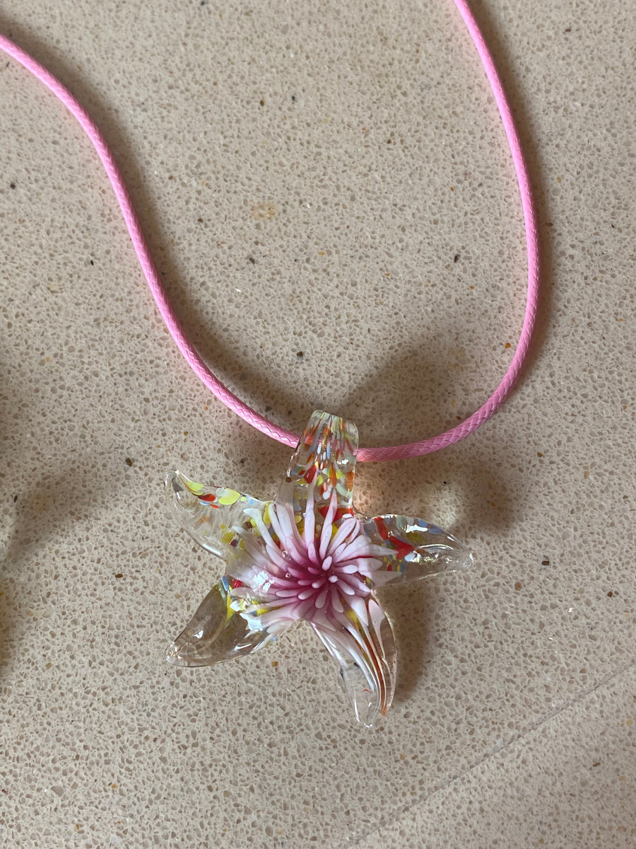 pink glass starfish necklace