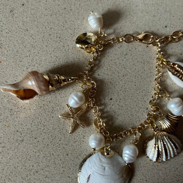 handmade shell charm gold bracelet