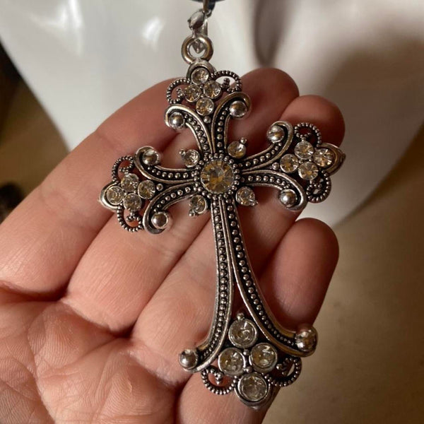 oversized sparkly crucifix cross necklace