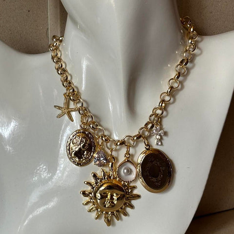 oversized gold sun charm necklace