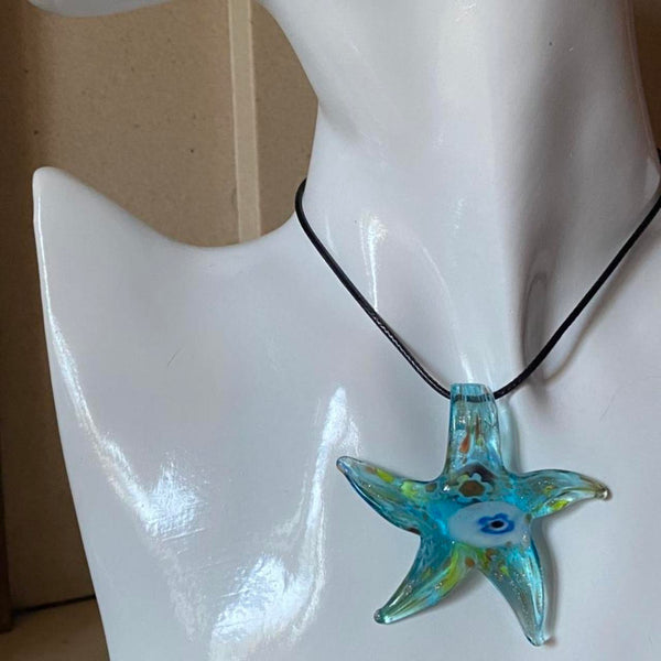 light blue glass starfish necklace