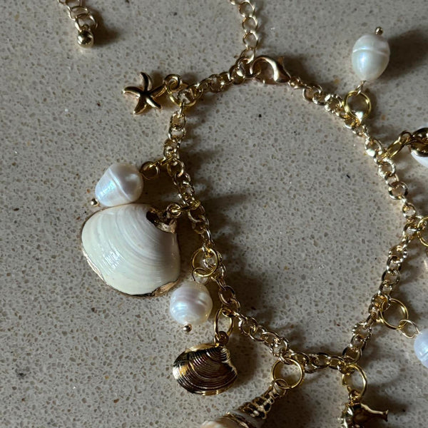 handmade shell charm gold bracelet