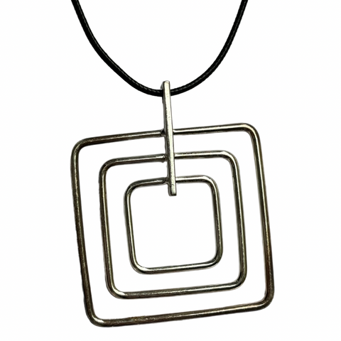 oversized square pendant in silver