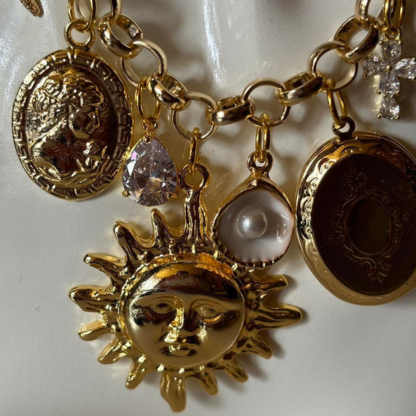 oversized gold sun charm necklace