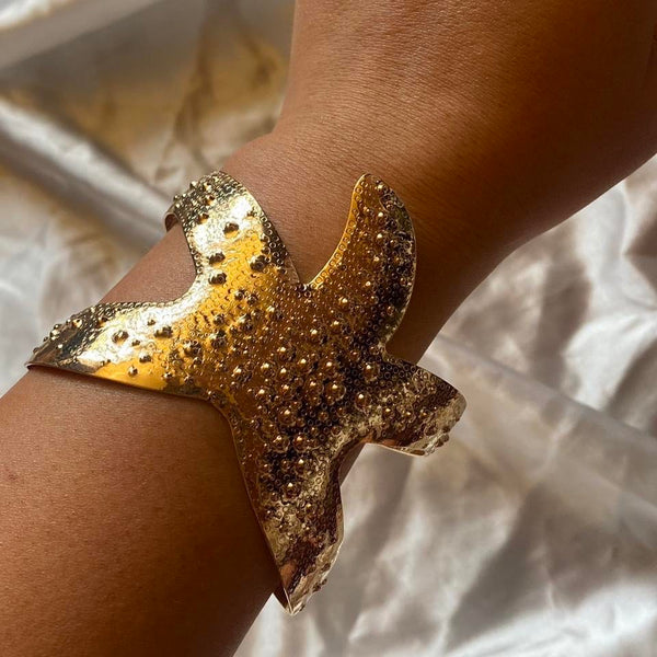 chunky gold starfish cuff bangle