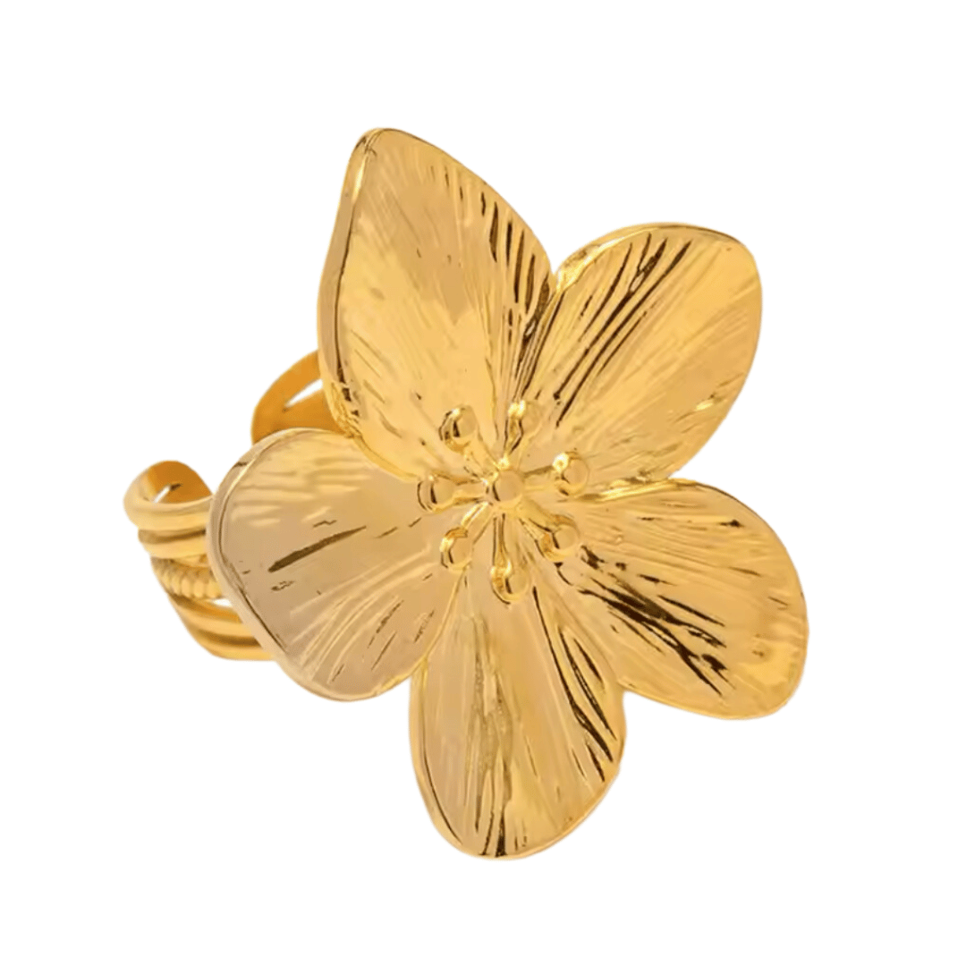 adjustable flower ring in gold