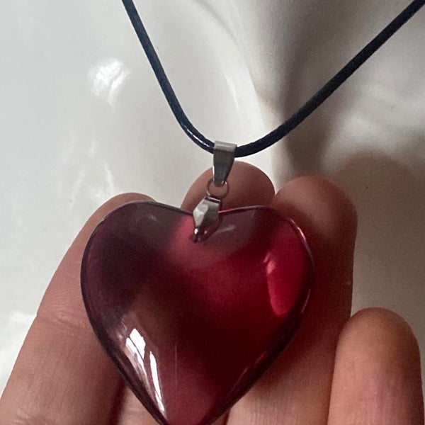 burgundy red puff heart pendant necklace