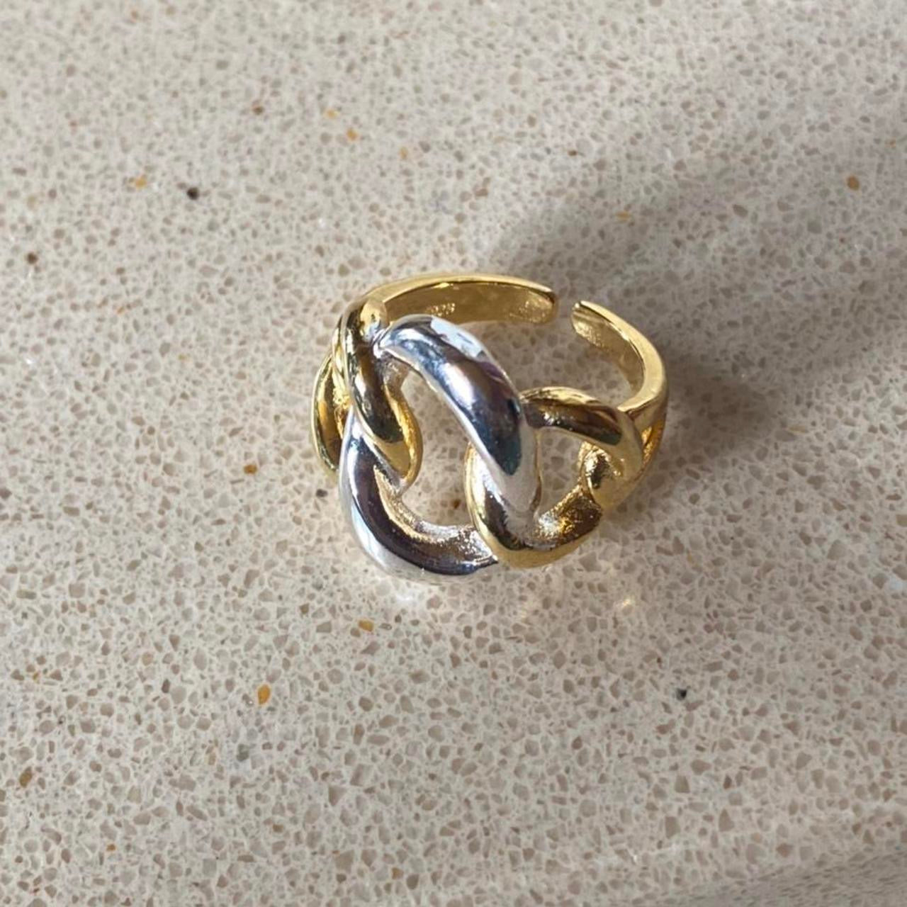 gold and silver chunky adjustable ring