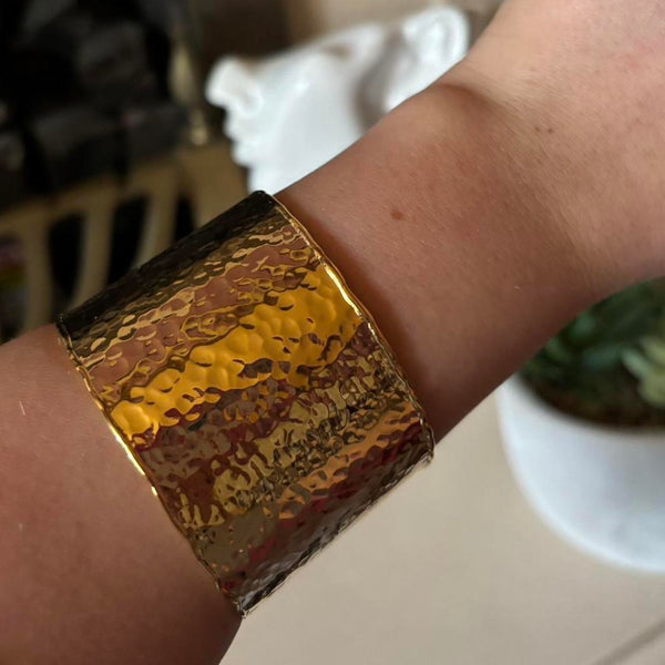 solid hammered cuff bangle in gold