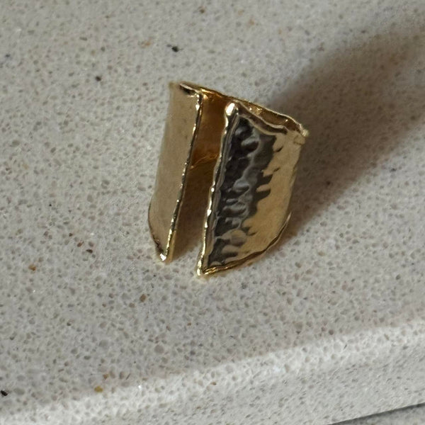 hammered irregular ring in gold