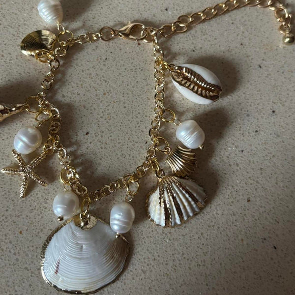 handmade shell charm gold bracelet