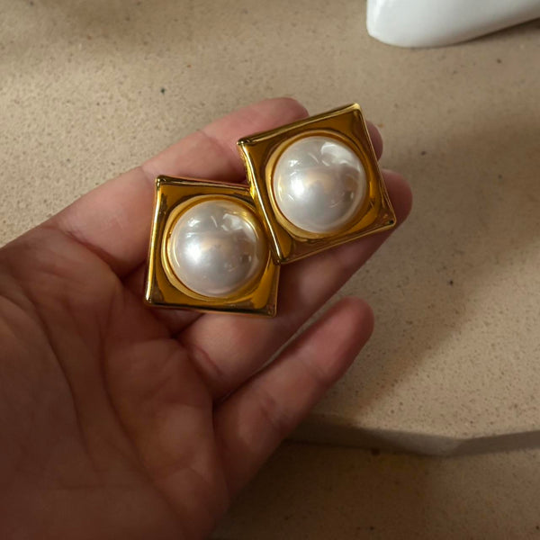 oversized gold chunky pearl stud earrings