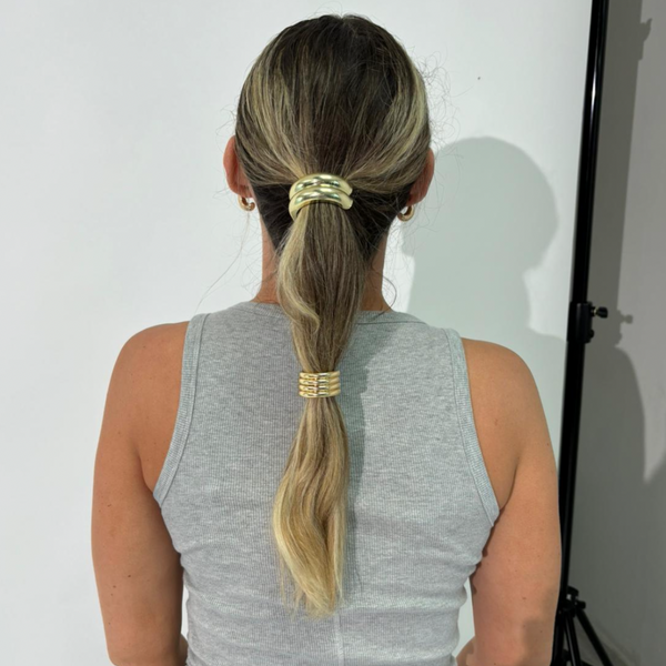 double row hair tie in gold