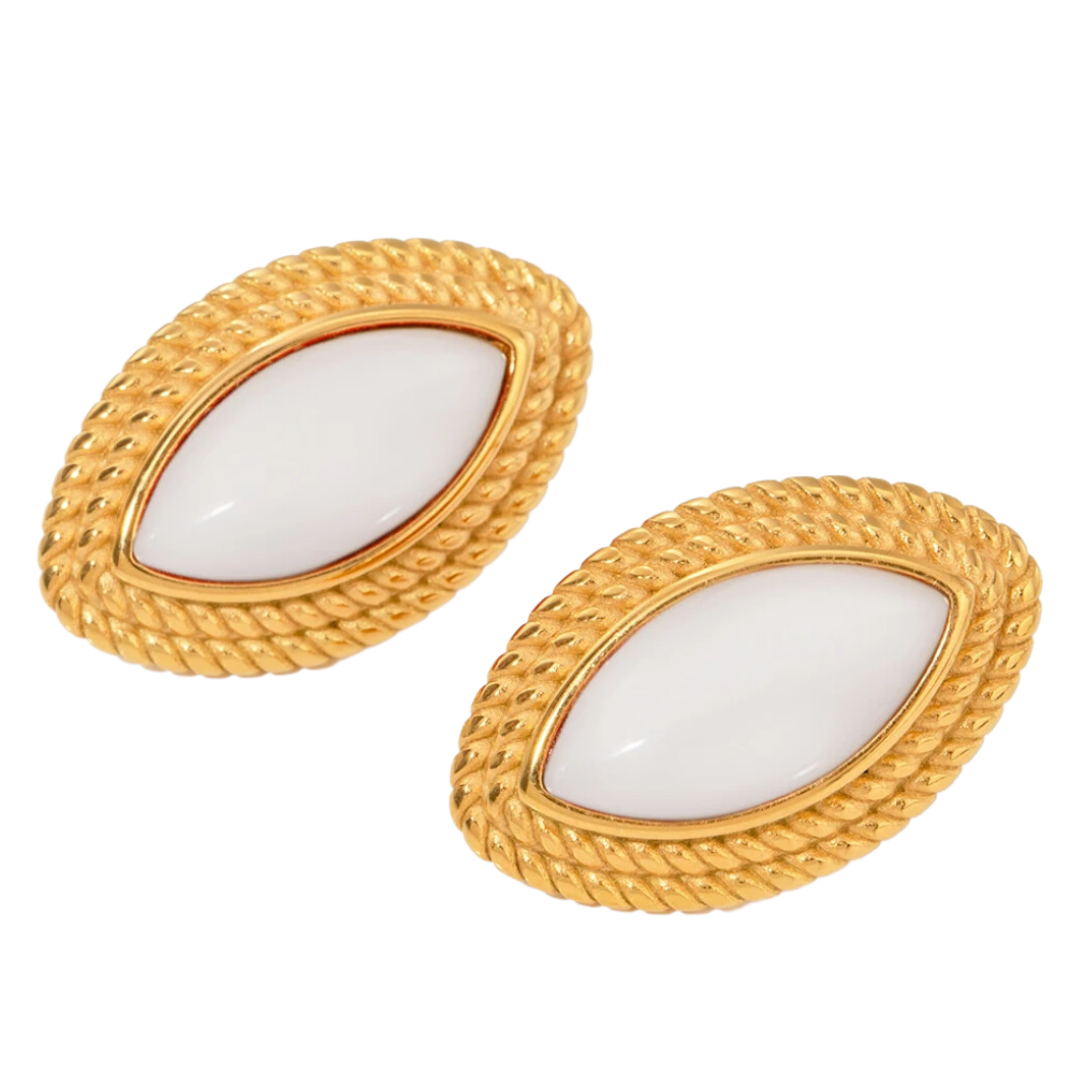 textured bead earrings in gold and white