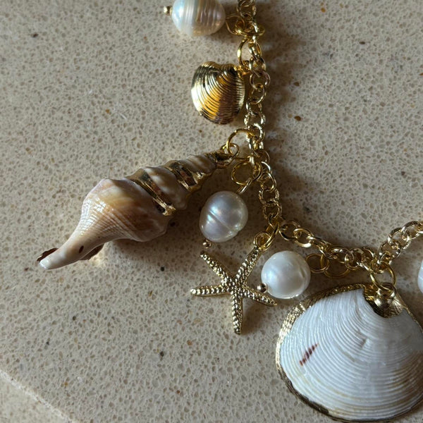 handmade shell charm gold bracelet