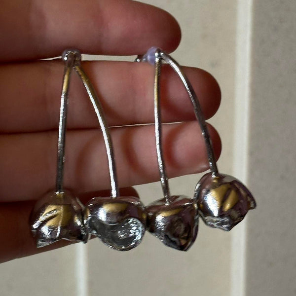 oversized silver cherry earrings