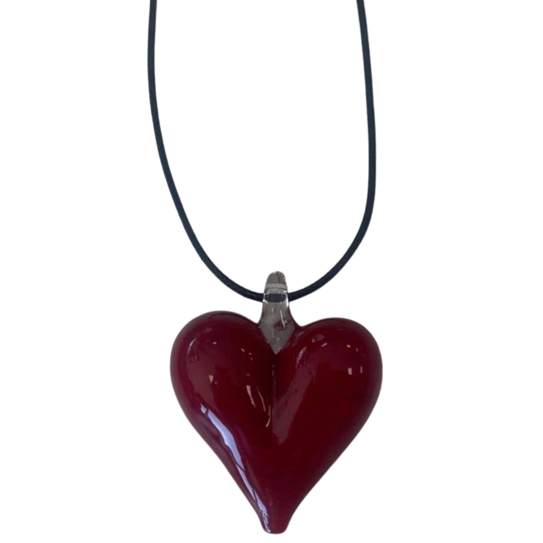 red glass heart pendant necklace