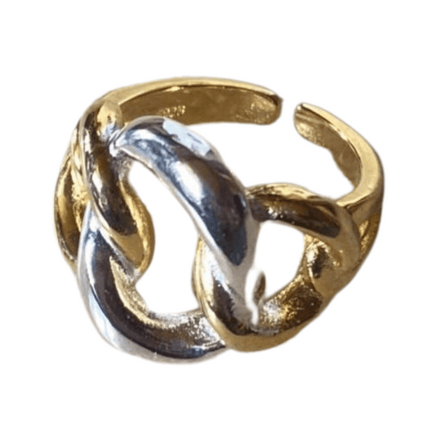 adjustable mixed metal ring in gold and silver