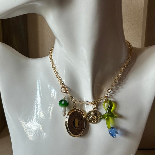 glass gold charm necklace