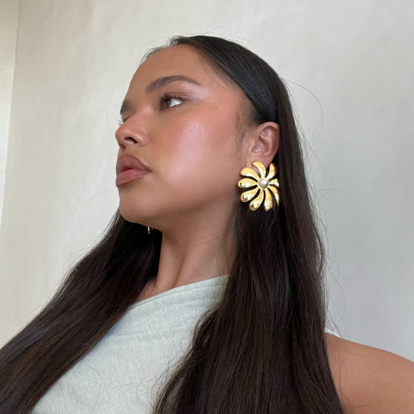 oversized flower earrings in gold