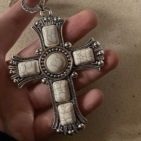 large white stone crucifix necklace