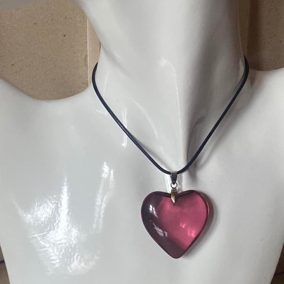 burgundy red puff heart pendant necklace