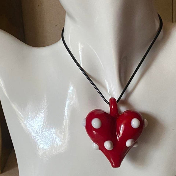 bright red glass heart pendant necklace