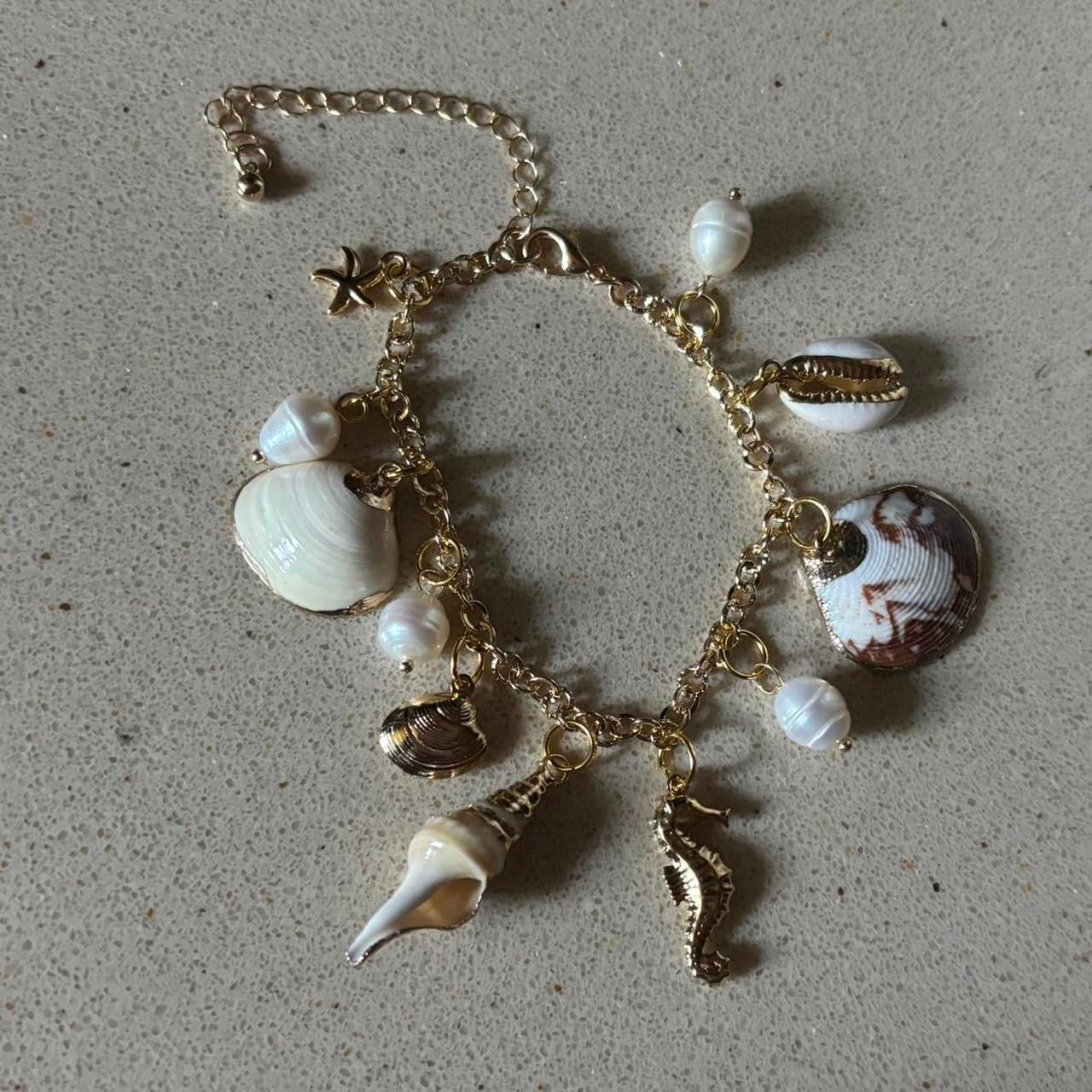 handmade shell charm gold bracelet