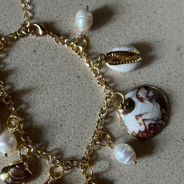 handmade shell charm gold bracelet