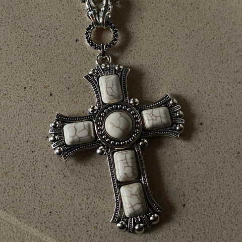 large white stone crucifix necklace