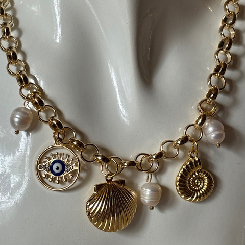 shell locket gold charm necklace