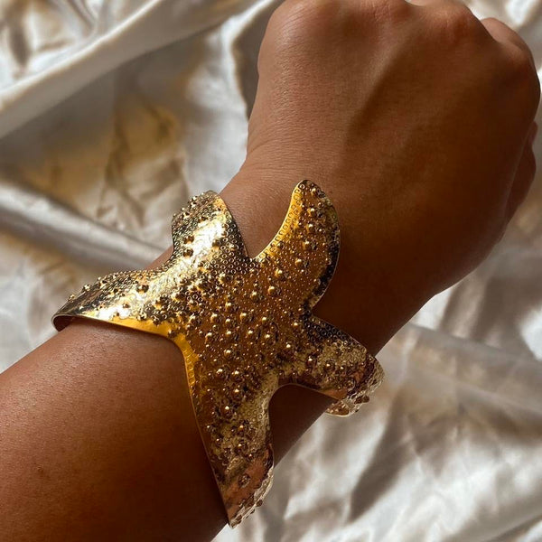 chunky gold starfish cuff bangle