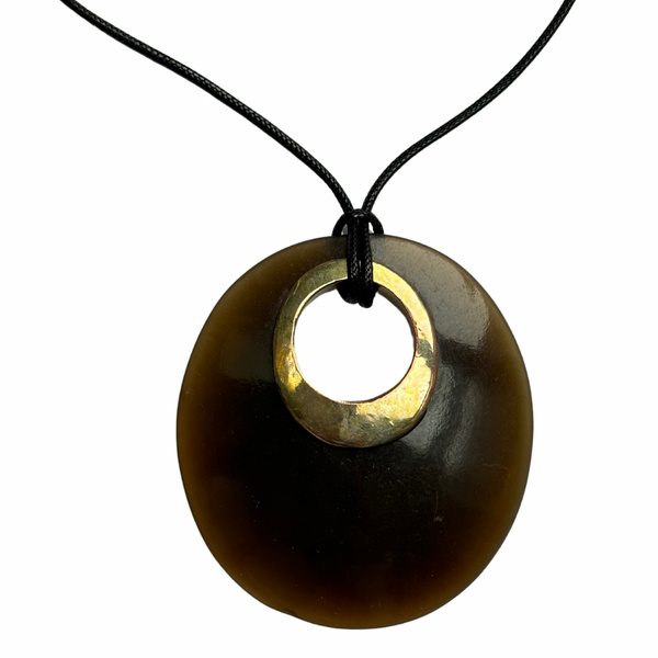 oversized oval pendant in brown and gold