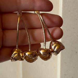 oversized gold cherry earrings