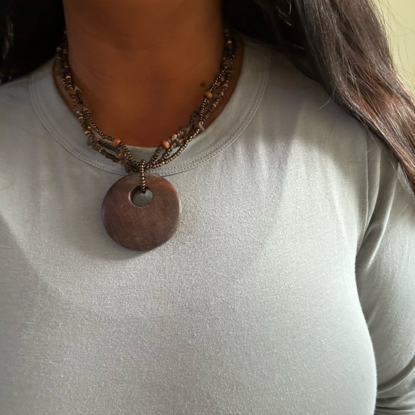 wood pendant necklace in brown