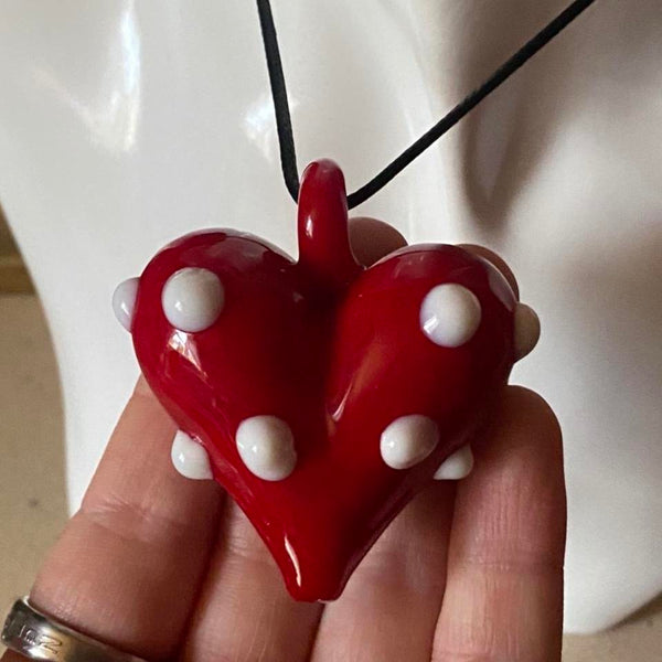 bright red glass heart pendant necklace