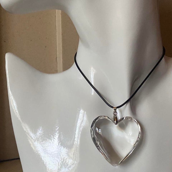 clear glass puff heart pendant necklace