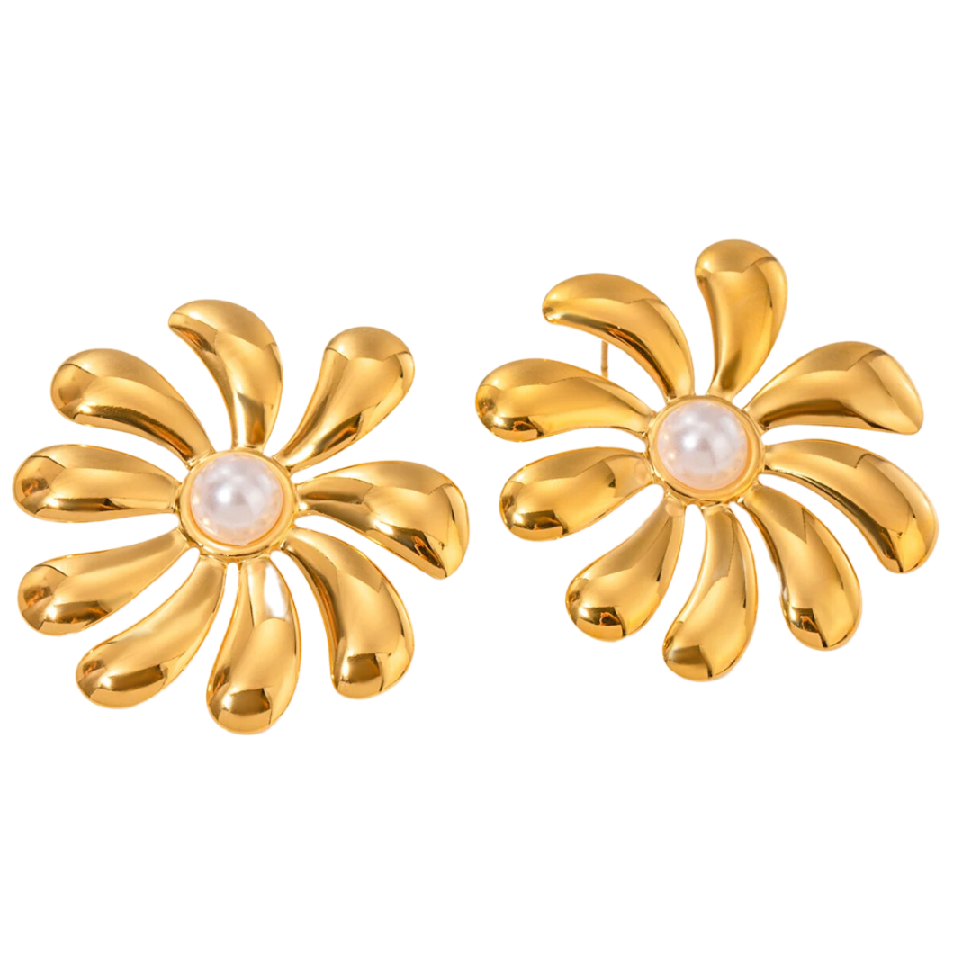 oversized flower earrings in gold