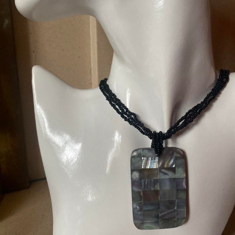oversized rectangle pearl pendant beaded necklace