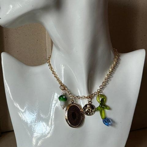 glass gold charm necklace