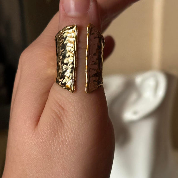 hammered irregular ring in gold