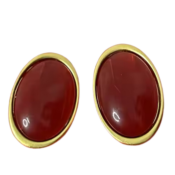 oversized oval bead earrings in gold and burgundy