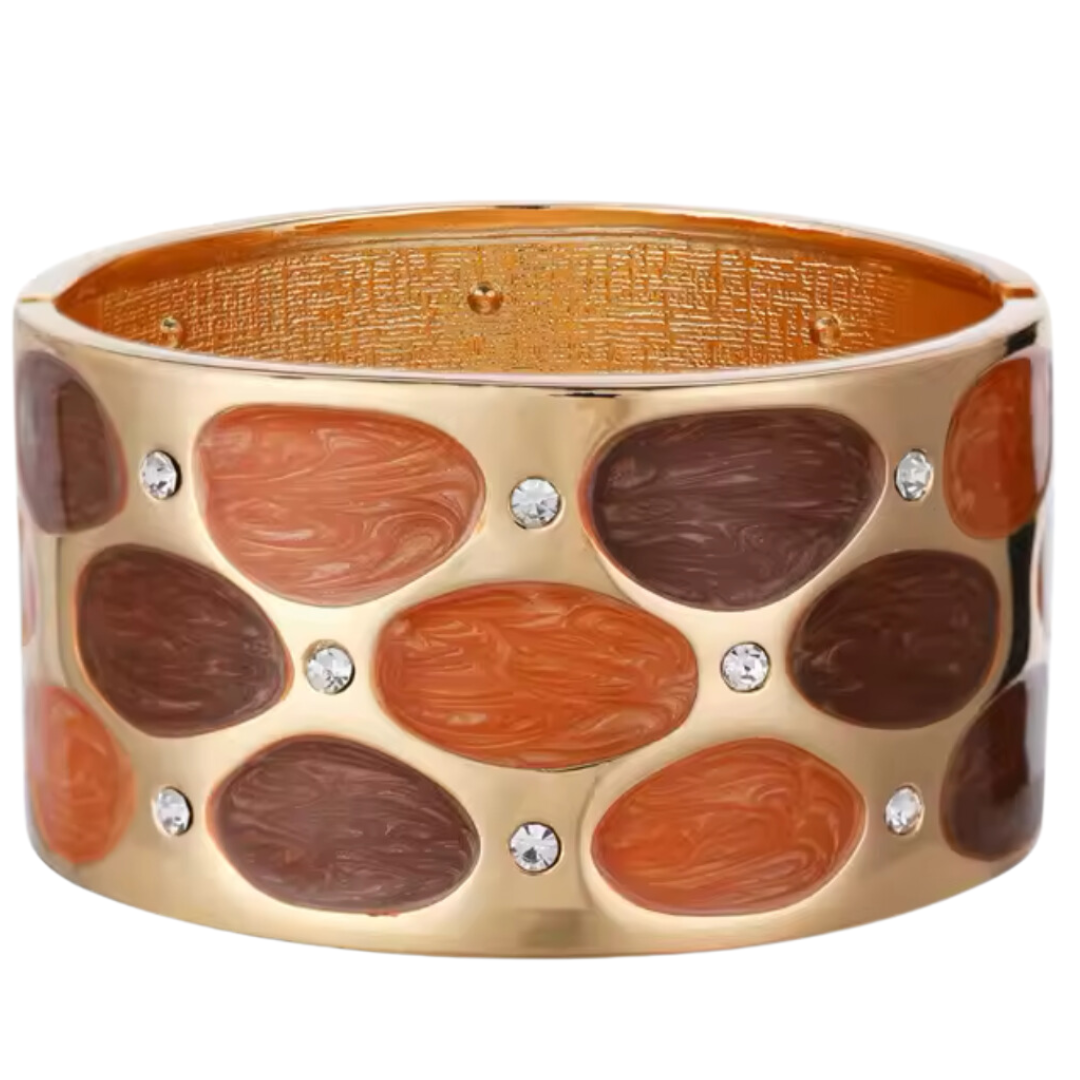 chunky cuff bangle in orange and brown print