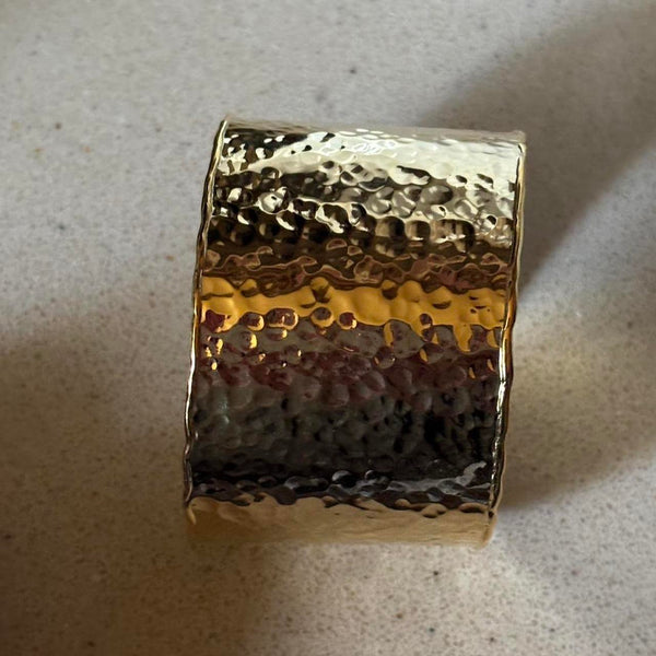 solid hammered cuff bangle in gold