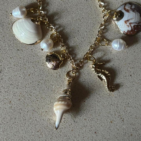 handmade shell charm gold bracelet