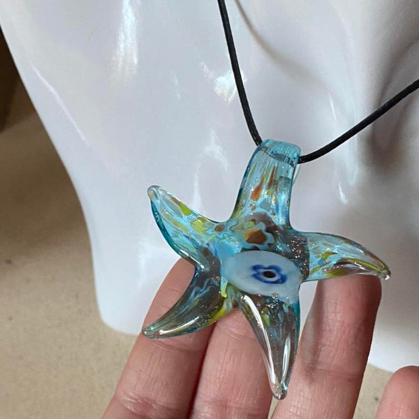 light blue glass starfish necklace