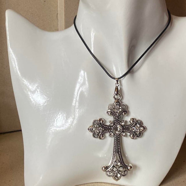 oversized sparkly crucifix cross necklace