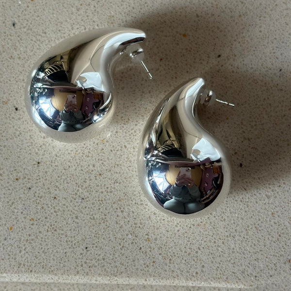 large teardrop silver earrings