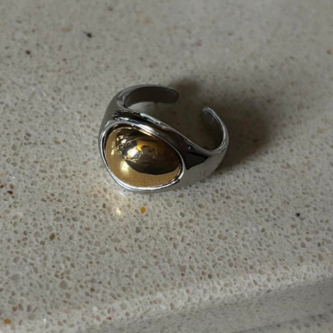 mixed metal oval adjustable ring